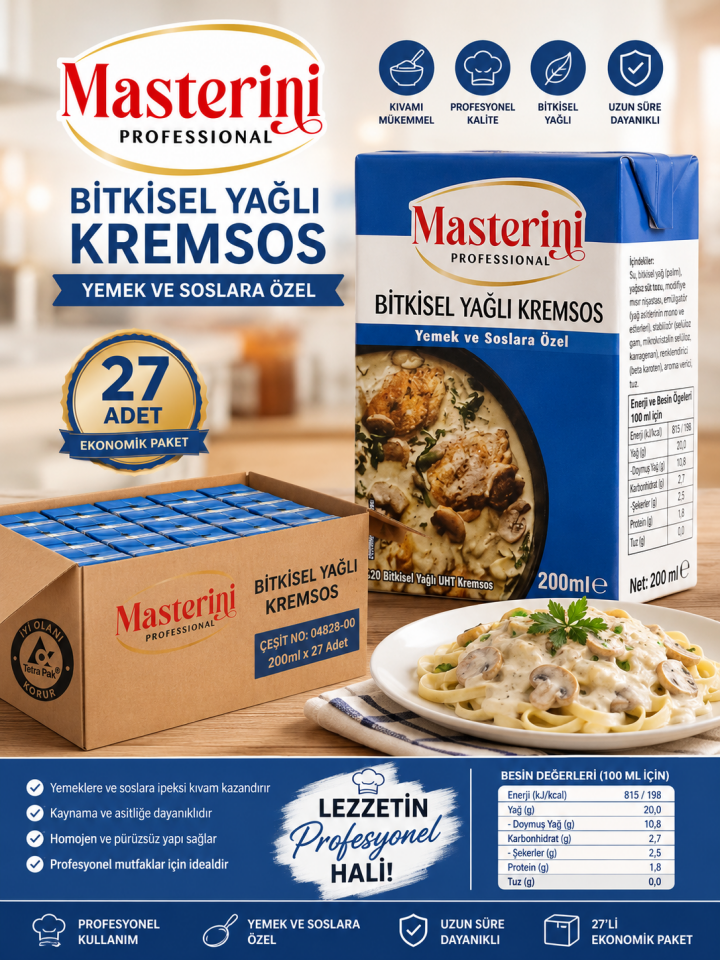 Masterini Bitkisel Yağlı Kremsos (%20Y, 200ml, 27adet)
