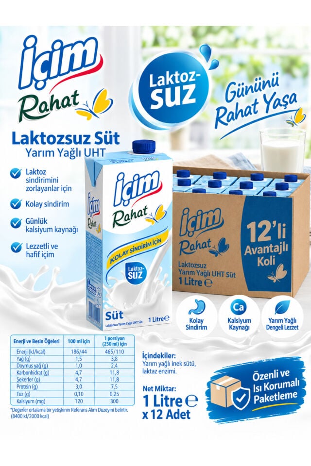 Rahat Laktozsuz Süt 1 LT x 12 adet